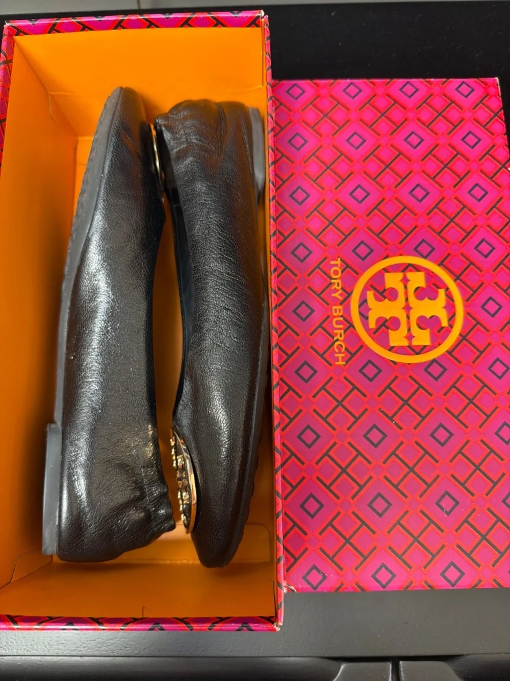 Tory Burch Claire Ballet Flats – Black Leather, Size 8 - Picture 2 of 4